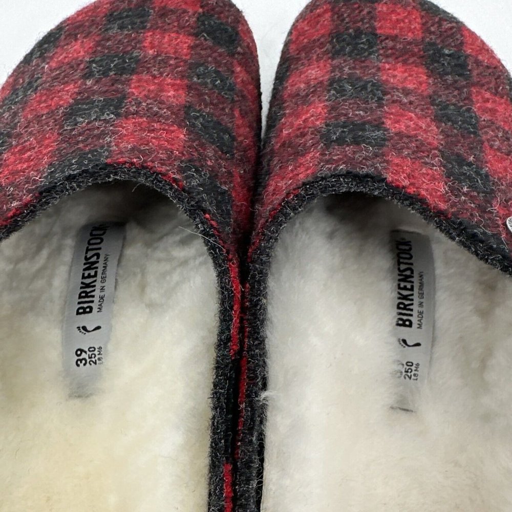 Birkenstock Zermatt Rivet Women’s 8 Wool Clogs Narrow Unisex Slippers Plaid Red - Picture 5 of 12